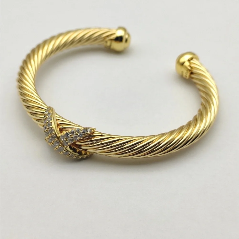 David Yurman Gold Cable Bracelet with Pavé X Accent
